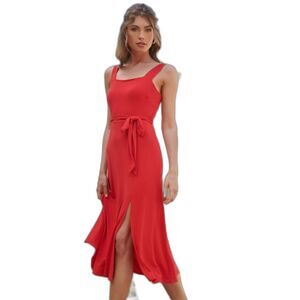 Sugarlips Mariana Red Square Neck Sleeveless Jersey Midi Dress Medium NWT Chic